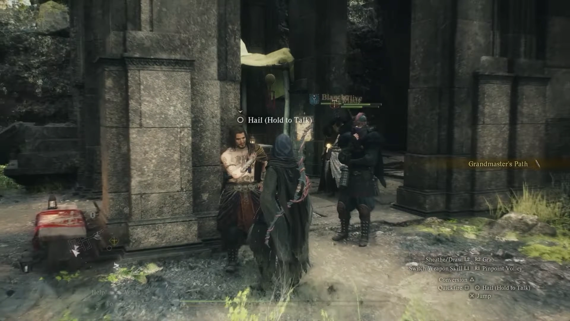 Grandmaster’s Path reward text appears while the Arisen stands beside Lamond