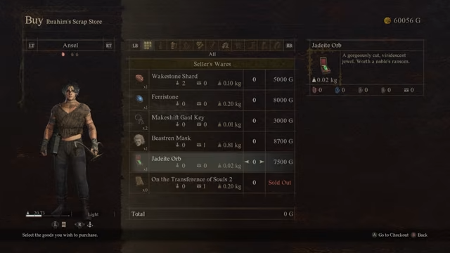 Jadeite Orb listed for 7,500 gold in Ibrahim’s Scrap Store