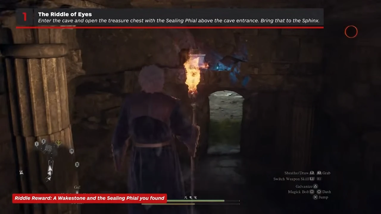 Chest on the ledge above the cave entrance for the Riddle of Eyes
